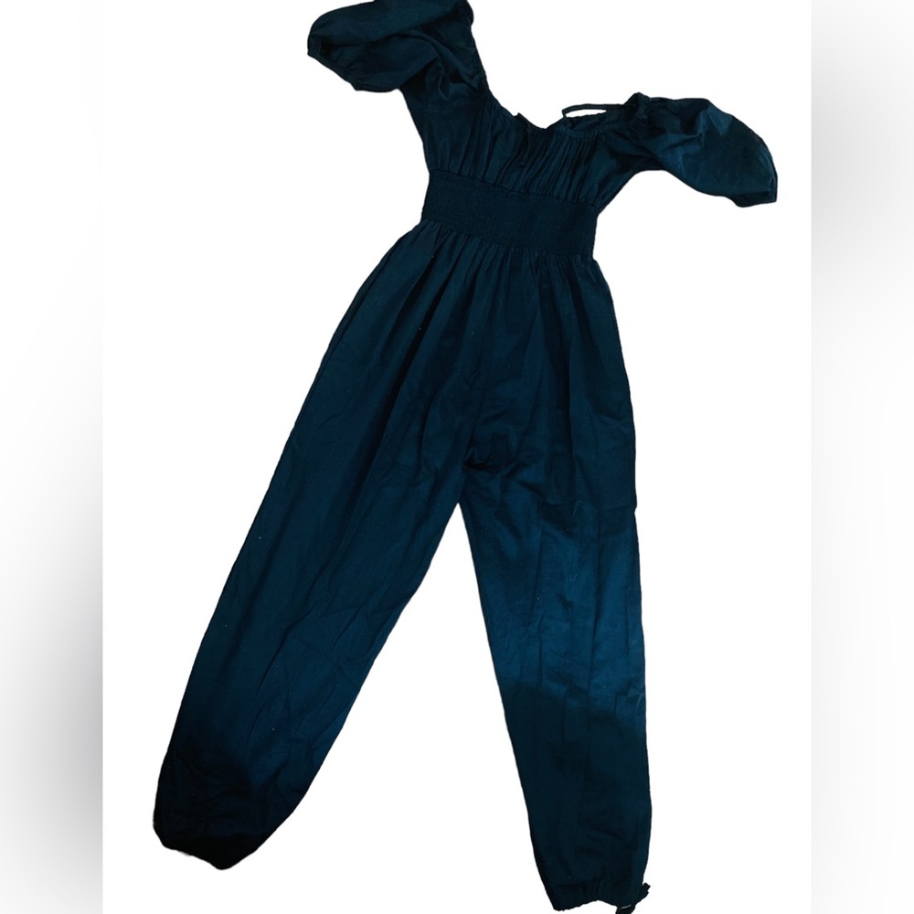 STARK Black Puff Sleeve Jumpsuit Elastic Waist-Sz M - Picture 3 of 6